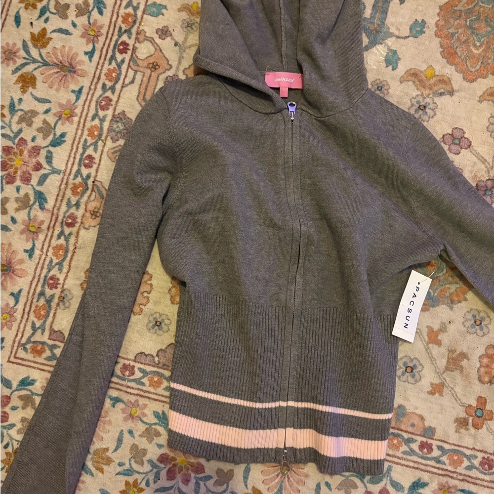 Edikted Gray Hoodie with Pink Stripes